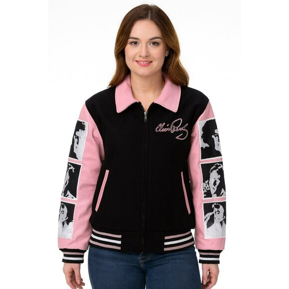 Vintage Elvis Presley Limited Edition Womens Black Pink Jacket W/ Graphic Sleeve - Picture 1 of 10